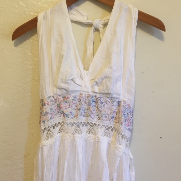 Flowing Whote Boho Embroidered Cotton Dress