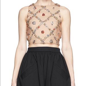 Alice + Olivia Kesten Beaded-Appliqué Crop Top