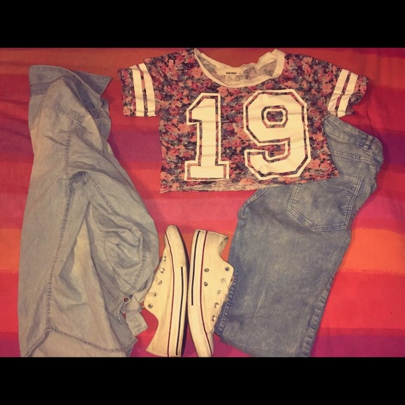 #19 Floral Varsity Crop Top