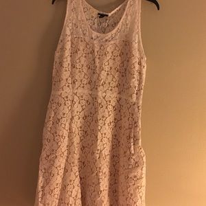White lace dress with light yellow slip