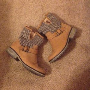 Brown leather and knit booties