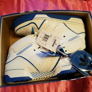 Blue and white high top adidas shoes nwt