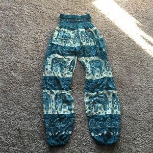 Elephant pants teal and off white with pockets