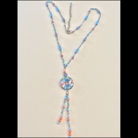 Orange and blue beaded necklace