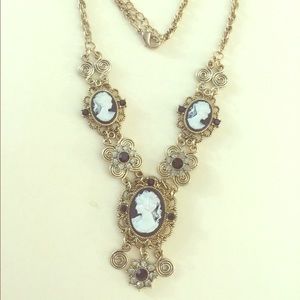 Triple cameo necklace with Austrian crystal detail