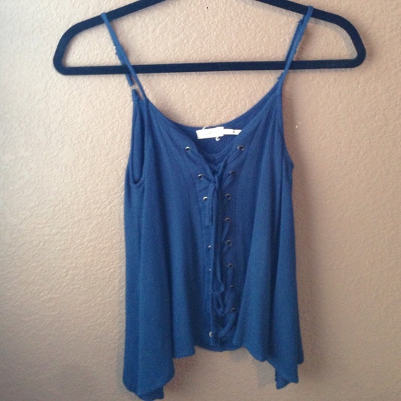Blue, lace up tank top