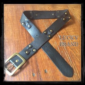 Lucky Brand Black Leather & Brass Studded Belt