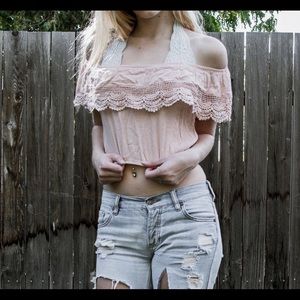 Off the shoulder crop top.