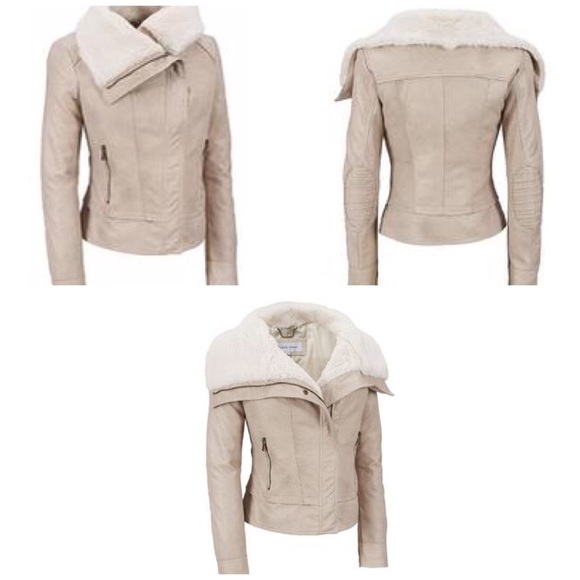 Faux leather asymmetric jacket fur envelope collar