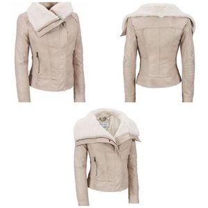 Faux leather asymmetric jacket fur envelope collar