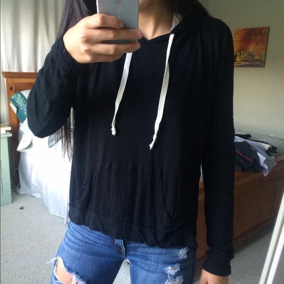 Hooded long sleeve knit top