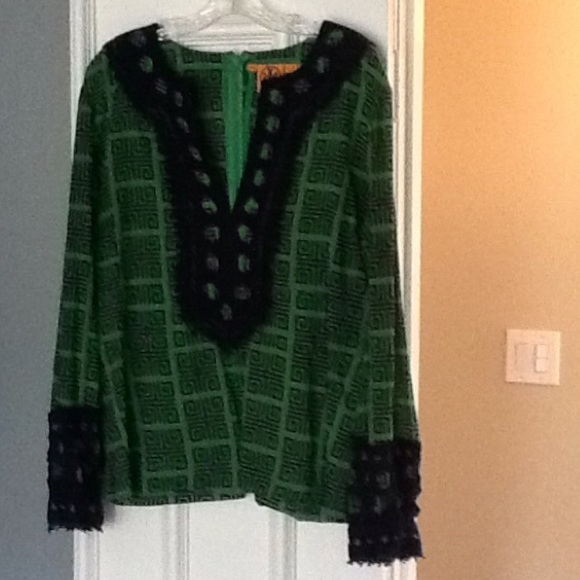 Tory Burch Green & Navy Tunic Blouse