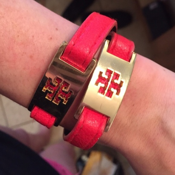 Tory Burch Red Leather Wrap Bracelet