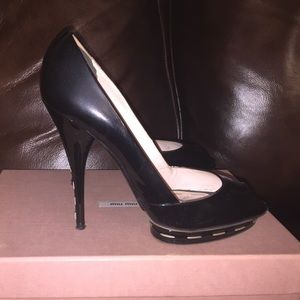 Miu Miu patent leather open toe stilettos 8.6