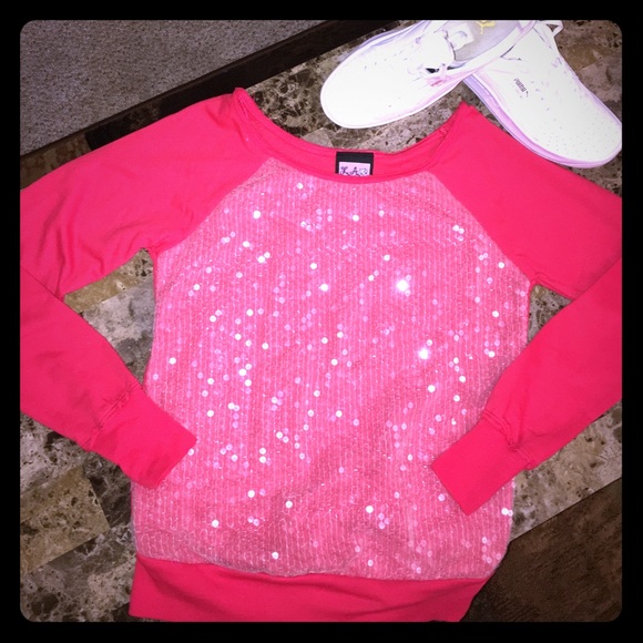 💞Clear Sequence Orangish/Red Long Sleeve Top