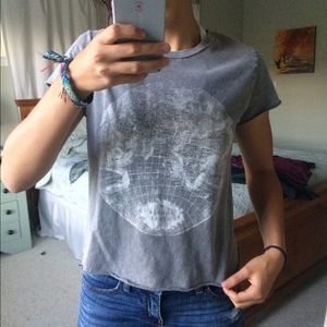 Cute raw edge short sleeve top