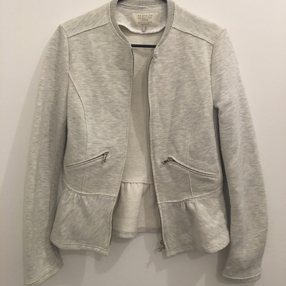 Zara gray zip cotton/jersey peplum hem jacket L