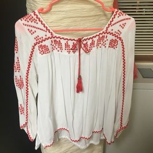 peasant style blouse, white with red embroidery