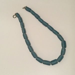 Blue tumbled glass necklace