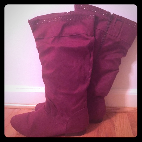 Lane Bryant Shoes - LB Raspberry Suede Studded Boots