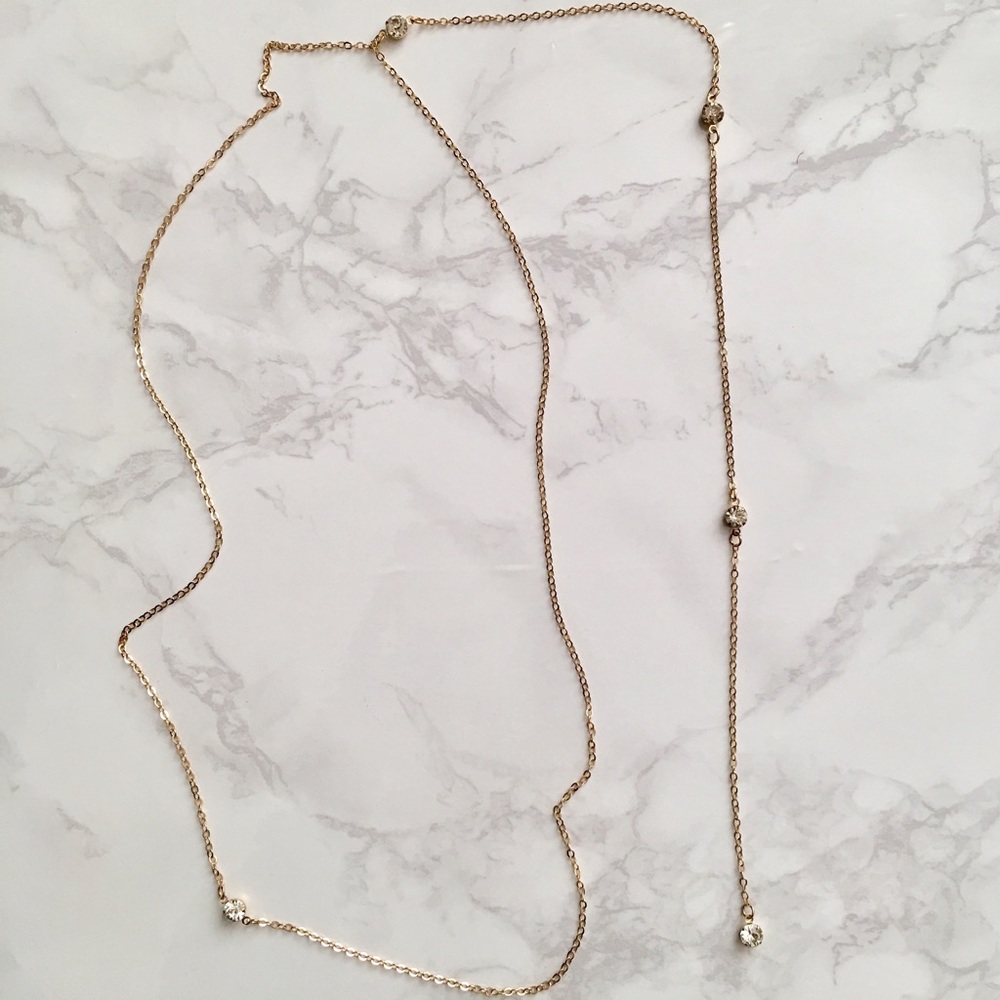 Long Y-Shaped Delicate Dainty Thin Chain Necklace - Picture 2 of 7