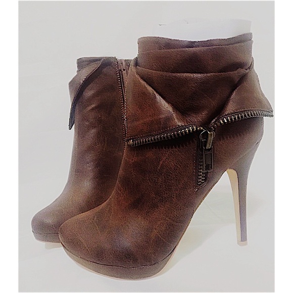 Whiskey brown open zip ankle boots