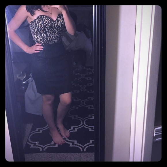 Black faux leather skirt.