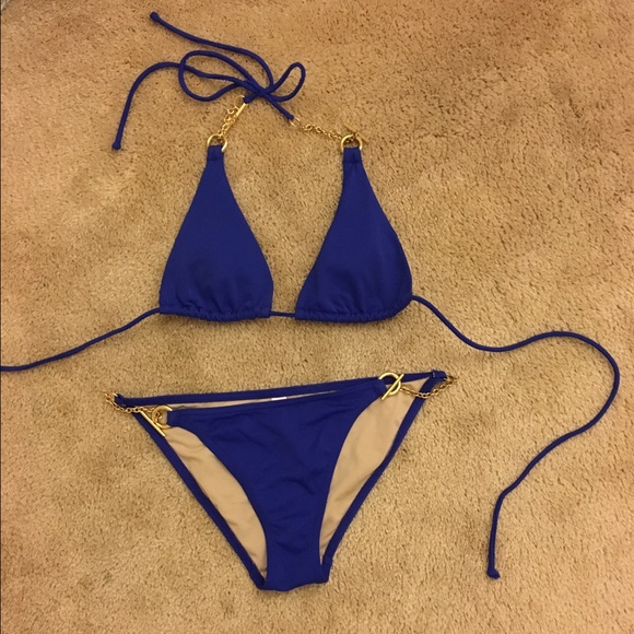 Victoria's Secret gold chain Royal blue bikini