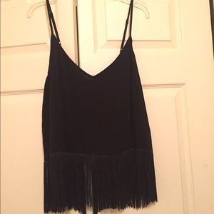 Black fringe top with open back