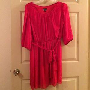 Red chiffon dress with sheer sleeves