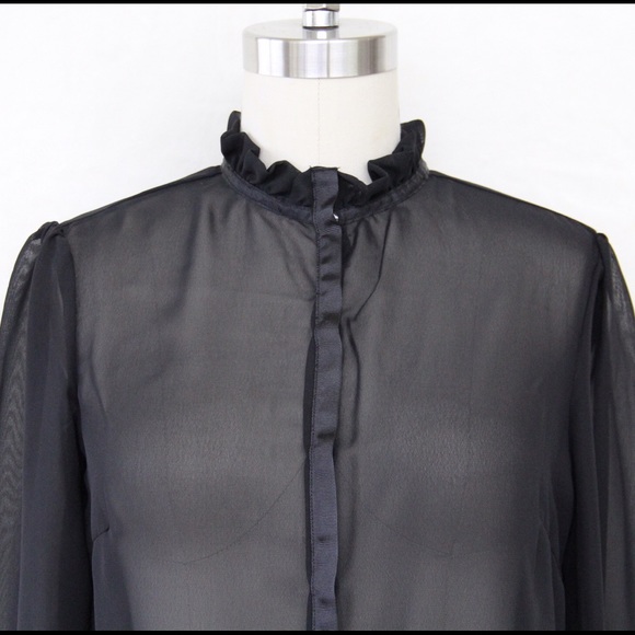 Sheer Gather Neck Chiffon Blouse - Picture 3 of 4