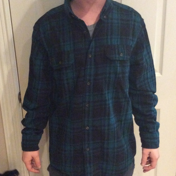 Faded Glory Tops - Green and black plaid flannel