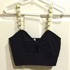 Black Crop Top w/ Daisy Flower Straps