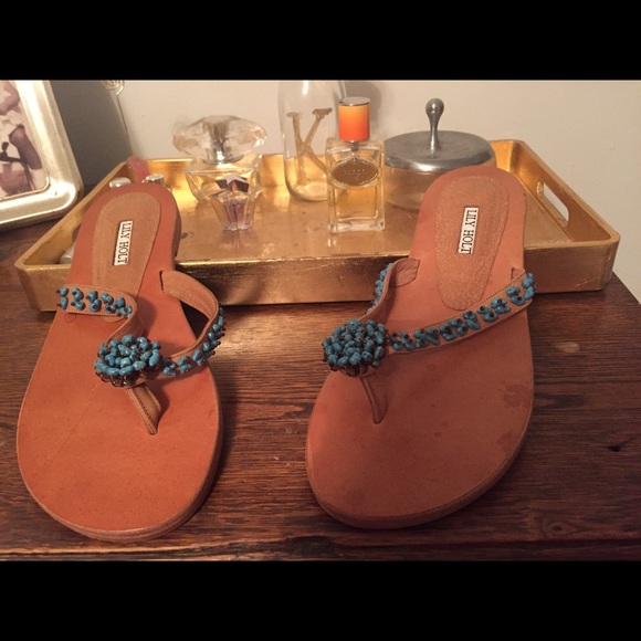 Beaded turquoise  Italian leather thongs