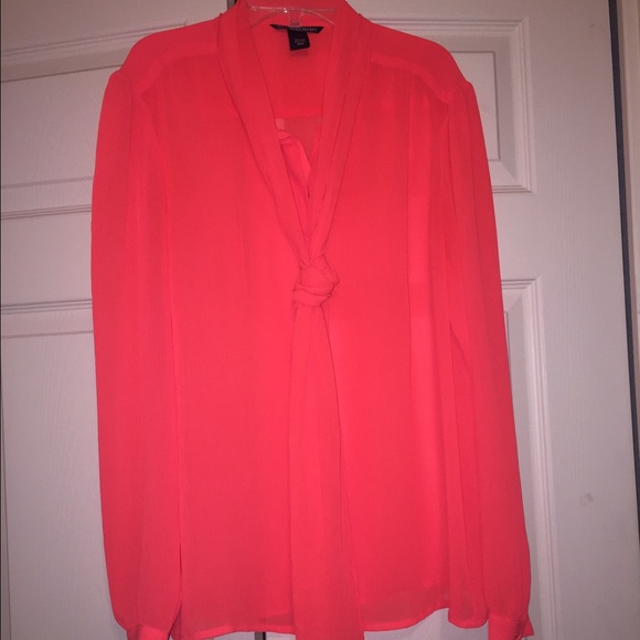 Sheer coral blouse with tie detail