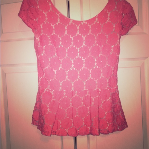 Pink peplum lattice top with low back