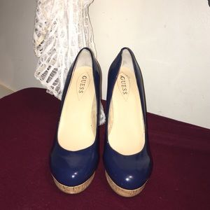 Guess Navy Blue Patent Leather Cork Platform Pump