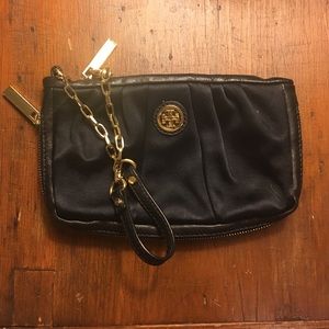 Tory Burch black satin wristlet