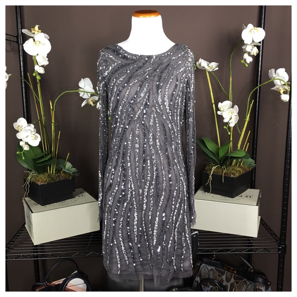 NWT AIDAN MATTOX SEQUINED PROM GALA GREY DRESS - Picture 6 of 7