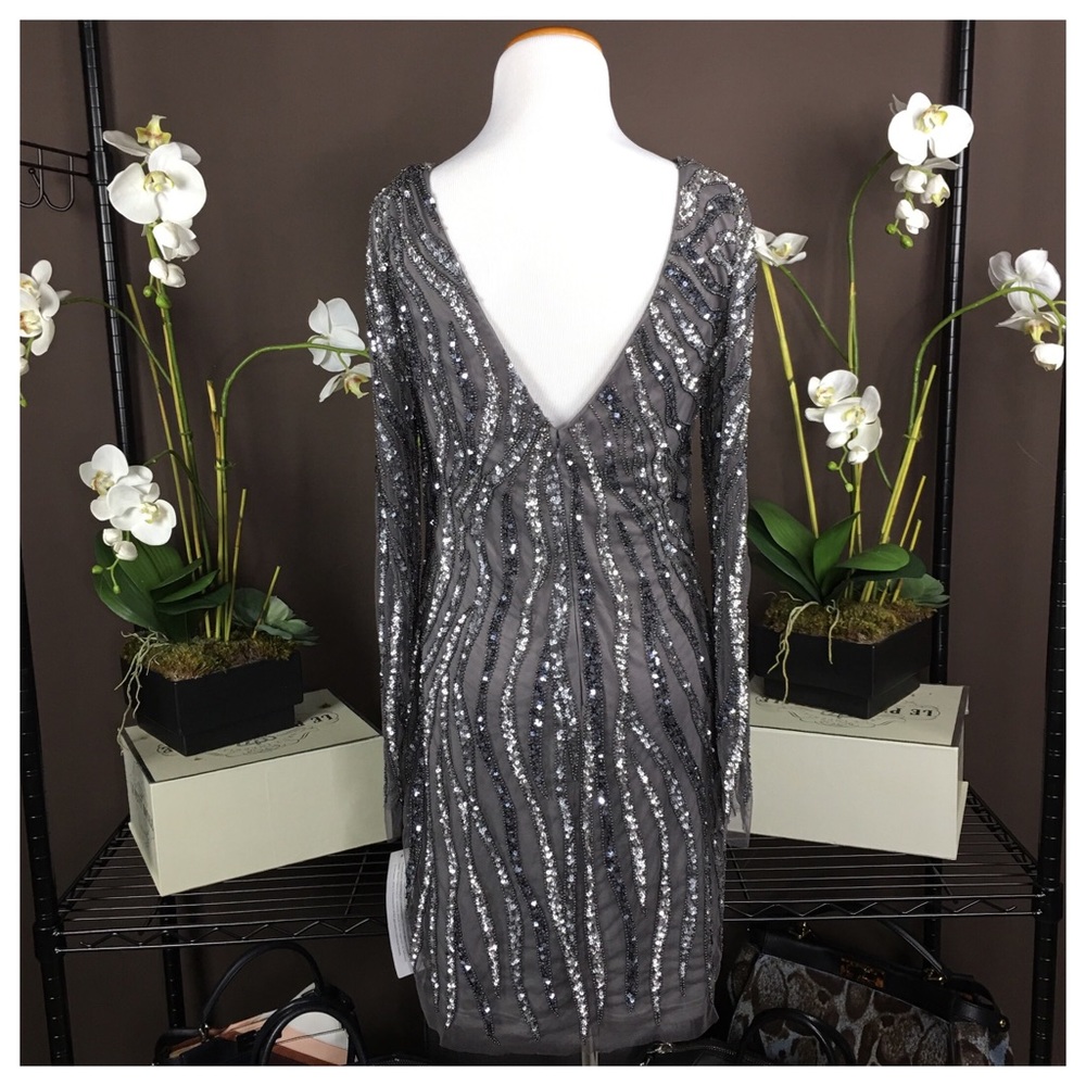 NWT AIDAN MATTOX SEQUINED PROM GALA GREY DRESS - Picture 2 of 7