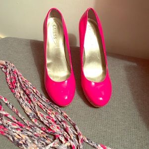 Guess Pink Patent Leather Cork Platform Pumps