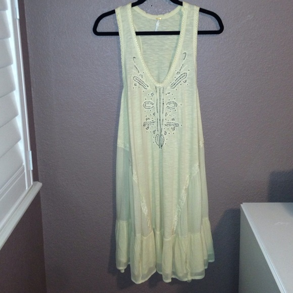 Yellow embroidered free people dress
