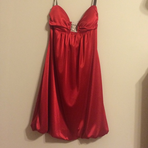 Red strapless dress/rhinestone detail - NEVER WORN