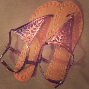 Bronze and leather sandals