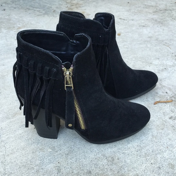 Shoes - Black fringe ankle booties