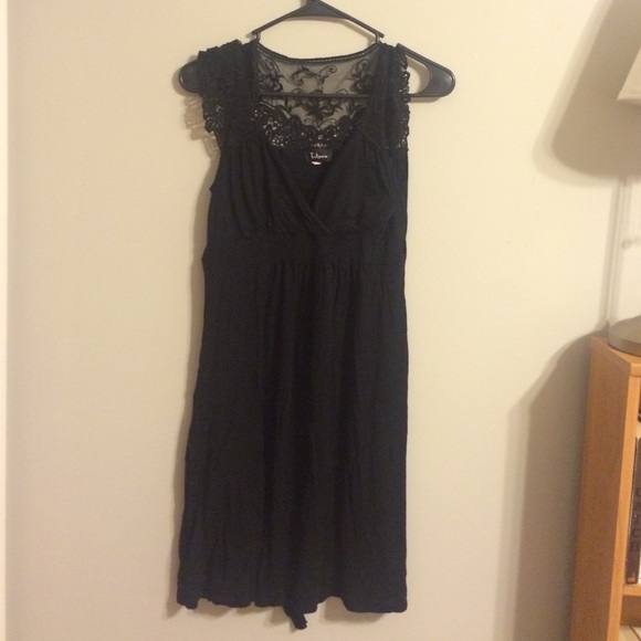 Black, cotton dress with lace back detail