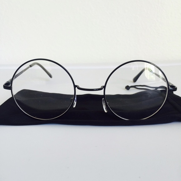 RETRO BLACK ROUND LENS SPECTACLE GLASSES - Picture 2 of 4