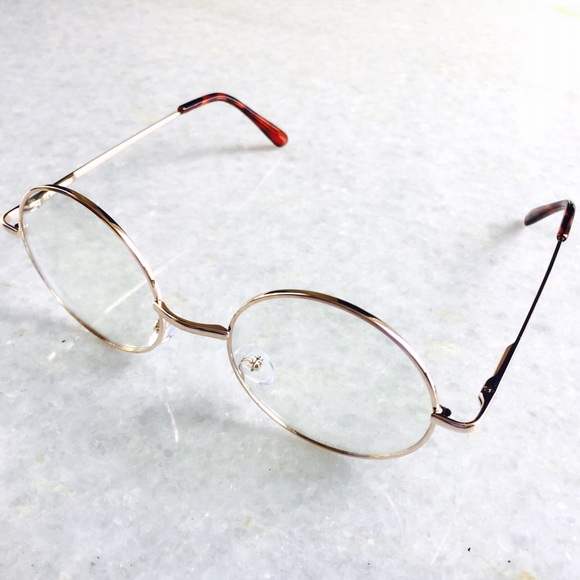 VINTAGE GOLD CLEAR LENS ROUND SPECTACLE GLASSES - Picture 2 of 4