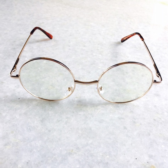 VINTAGE GOLD CLEAR LENS ROUND SPECTACLE GLASSES - Picture 3 of 4