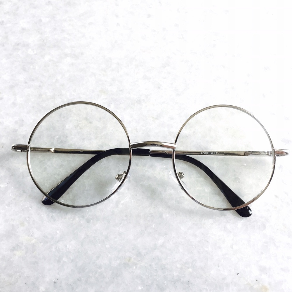 RETRO SILVER CLEAR LENS ROUND SPECTACLE GLASSES